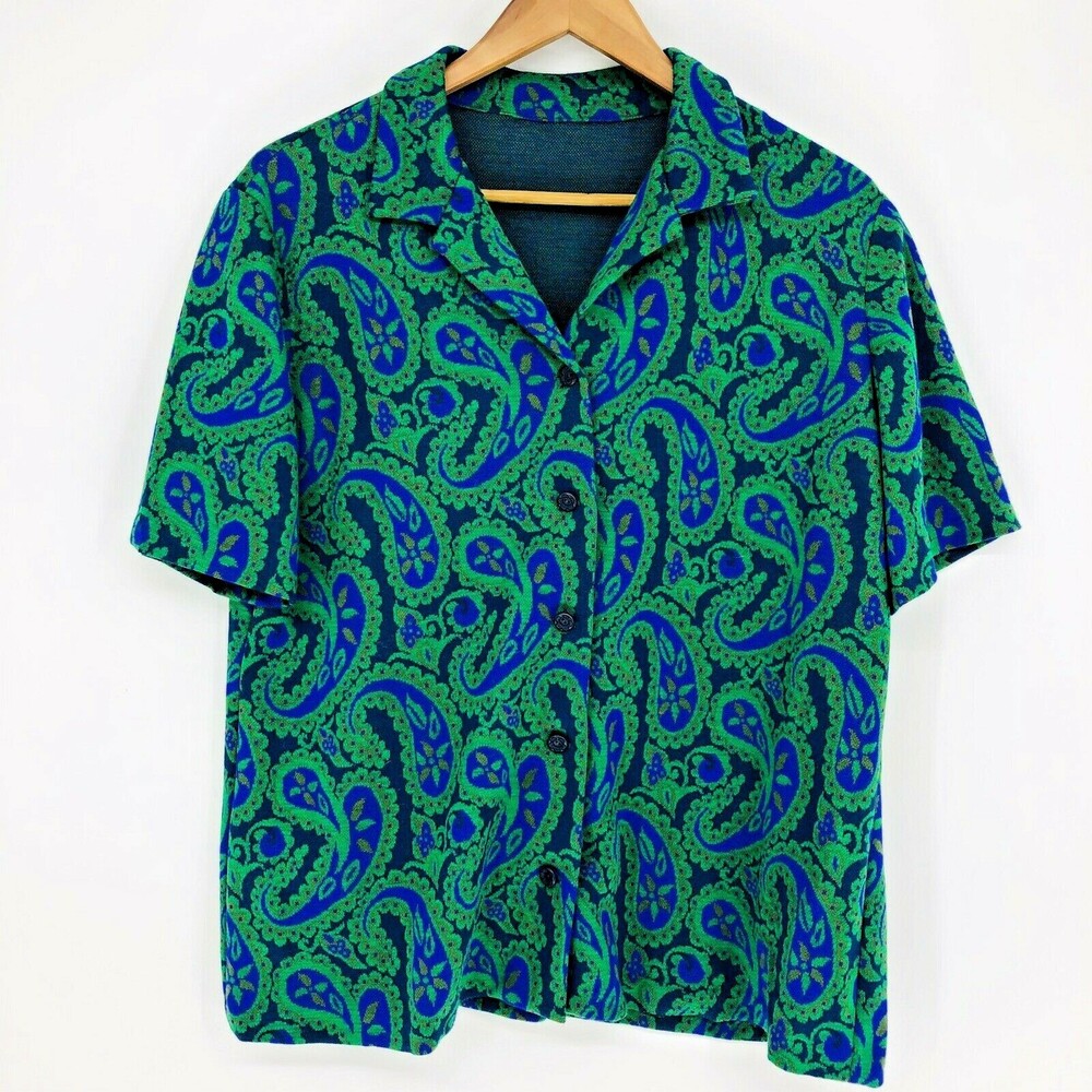 Vintage Handmade 70's Women Paisley Print Button Up Patterned Shirt Kitty Forman